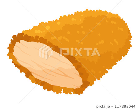 Fried chicken in roll. Crispy fried chicken piece isolated on white background. Beautiful delicious in cartoon style. Fresh fast food fry meat 117898044