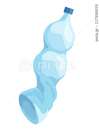 Crumpled bottle icon. Broken plastic bottle, empty plastic container, recyclable garbage eco concept. Recycling waste element. Vector isolated illustration 117898059