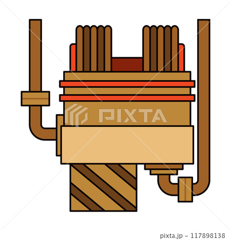 Brewery. Vintage brewing machine concept. Beer making process equipment, machinery symbol suitable for game asset, infographic or book print. Isolated vector illustration 117898138