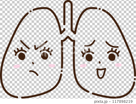 Illustration of anthropomorphic lungs with angry and confused expressions Illustration of anthropomorphic lungs with angry and confused expressions 117898219