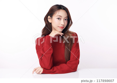Beautiful young asian woman with clean fresh skin on white background, Face care, Facial treatment, Cosmetology, beauty and spa, Asian women portrait. 117898607