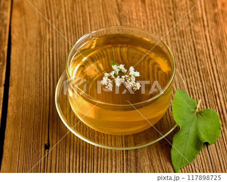 Herbal tea made from buckwheat plant, Fagopyrum esculentum. 117898725