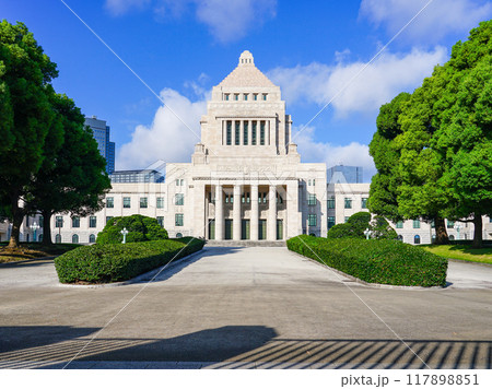 青空に映える国会議事堂（東京都千代田区永田町） 117898851