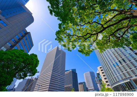 【大阪府】5月・梅田新道歩道橋から大阪の街並みを望む 117898900