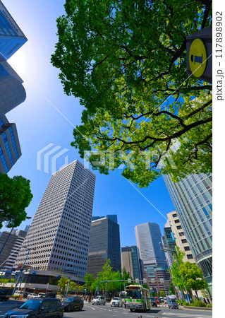 【大阪府】5月・梅田新道歩道橋から大阪の街並みを望む 117898902