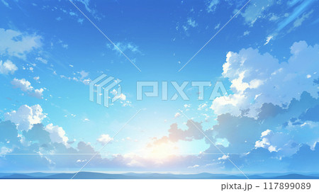 青空と朝日の背景　AI画像 117899089