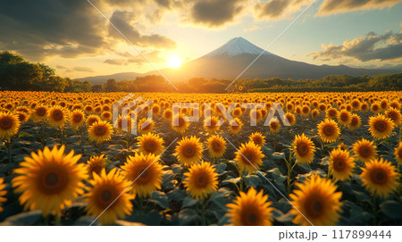 富士山とひまわり畑 夏の絶景 富士山とひまわり畑 夏の絶景 117899444