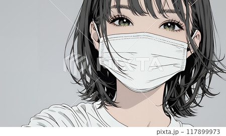 使い捨て不織布マスクをつけた若い女性