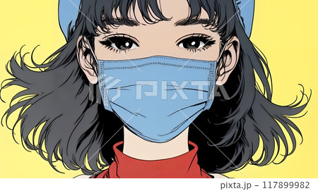 使い捨て不織布マスクをつけた若い女性