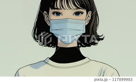 使い捨て不織布マスクをつけた若い女性