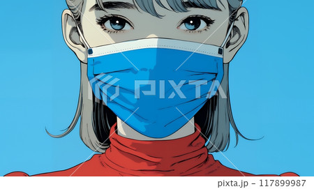 使い捨て不織布マスクをつけた若い女性