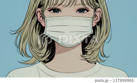 使い捨て不織布マスクをつけた若い女性