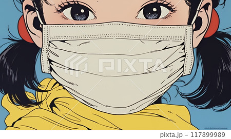 使い捨て不織布マスクをつけた若い女性