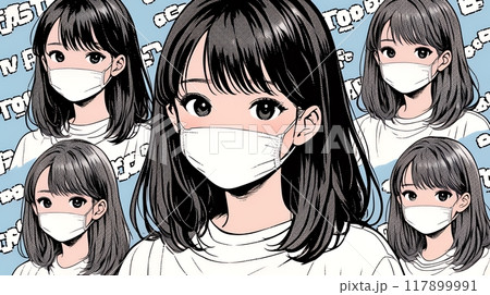 使い捨て不織布マスクをつけた若い女性