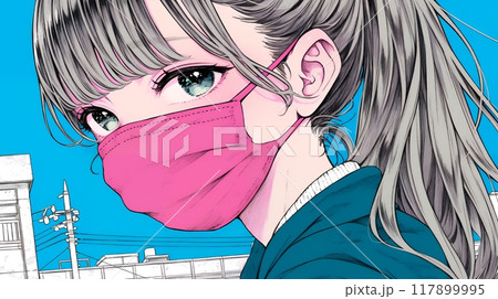 使い捨て不織布マスクをつけた若い女性