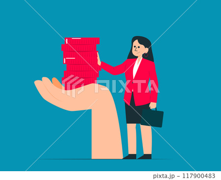 Money increasing and financial success concept illustration. Collections of successfully rich character managing finance, savings and investments Money increasing and financial success concept illustration. Collections of successfully rich character managing finance, savings and investments 117900483