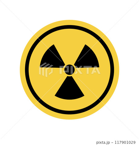 Danger warning board icon, radiation danger. Caution and dangerous area. Yellow sign for safety, hazard shock. Keep out caution warning and risk zone. Vector cartoon illustration 117901029