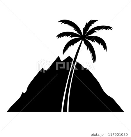 A mountain and tree image designed for multipurpose use. The design should be clean, minimalistic, and versatile, making it perfect for various applications such as logos, posters 117901080