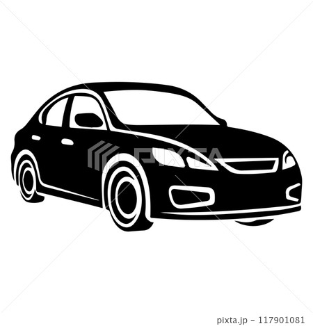 A black and white car vector image, created for multipurpose use. The sleek, minimalistic design makes it adaptable for a wide range of applications, including logos, icons A black and white car vector image, created for multipurpose use. The sleek, minimalistic design makes it adaptable for a wide range of applications, including logos, icons 117901081