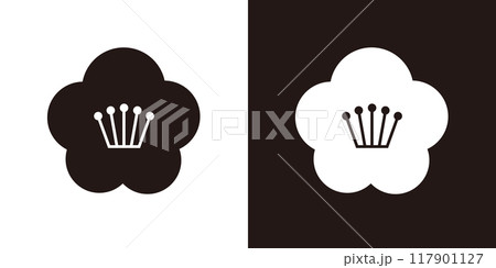 シンプルな和風の椿のアイコン＿家紋風＿白黒 117901127