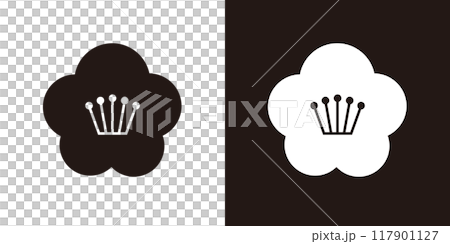 シンプルな和風の椿のアイコン＿家紋風＿白黒 117901127