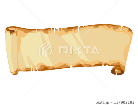 Medieval blank scroll. Ancient papyrus roll for map, old Bible or medieval letter. Parchment paper with old texture isolated on white background 117902192