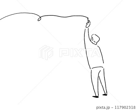 チョークで線をひく男性の後ろ姿、線画 チョークで線をひく男性の後ろ姿、線画 117902318