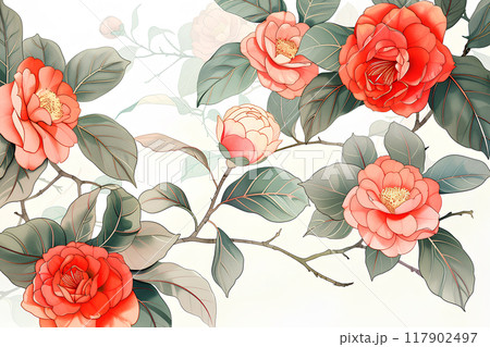 美しいサザンカの花 117902497