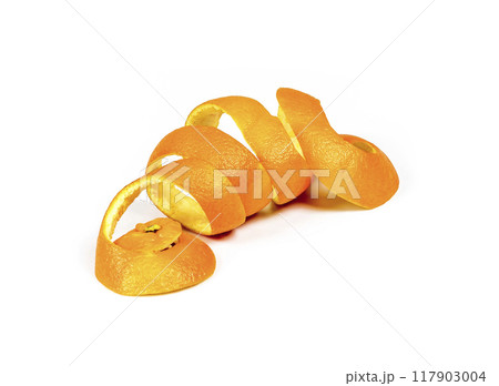 Orange peel in a spiral on a white background Orange peel in a spiral on a white background 117903004
