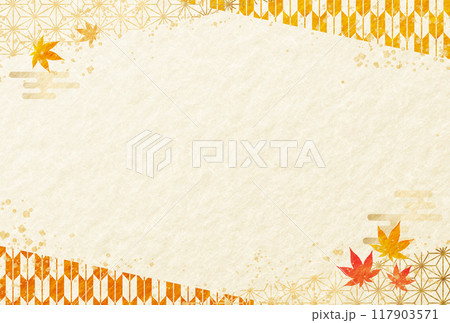 秋・敬老の日やお歳暮の紅葉の和柄 和紙の背景 秋・敬老の日やお歳暮の紅葉の和柄 和紙の背景 117903571