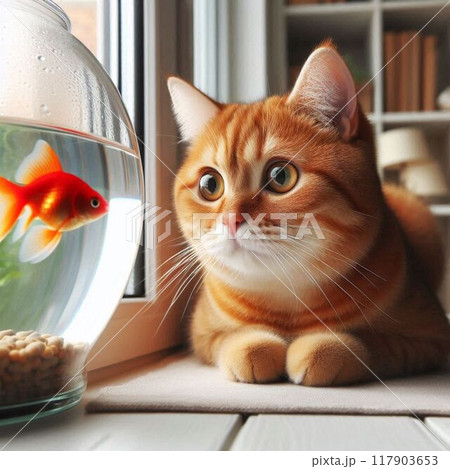 窓の外を眺める猫 117903653