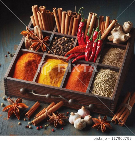 様々な香辛料。イラスト 117903795