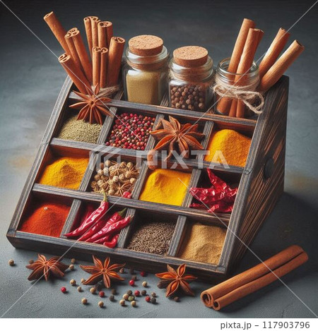 様々な香辛料。イラスト 様々な香辛料。イラスト 117903796