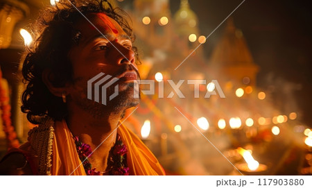 Ganges Aarti Festival in India 117903880