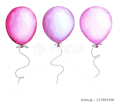 Pink balloons. Hand drawn watercolor illustration 117904106