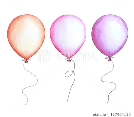Pink balloons. Hand drawn watercolor illustration 117904110