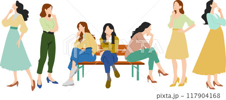 考え事をする女性のイラスト 考え事をする女性のイラスト 117904168