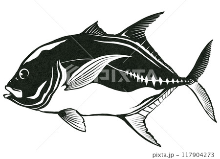 海水魚カッポレシンプル白黒切り絵イラスト 117904273