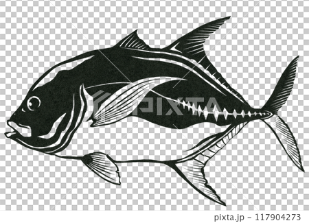 海水魚カッポレシンプル白黒切り絵イラスト 117904273
