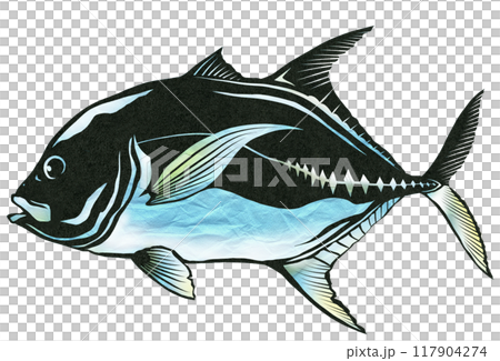カッコイイ魚カッポレの切り絵イラスト 117904274