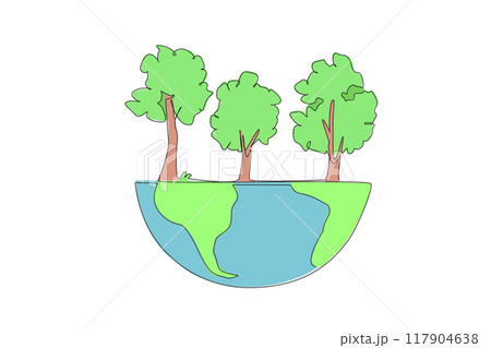 Single continuous line drawing The trees are numerous and grow abundantly. Take care not to be contaminated. For better oxygen quality. World environment day. One line design vector illustration Single continuous line drawing The trees are numerous and grow abundantly. Take care not to be contaminated. For better oxygen quality. World environment day. One line design vector illustration 117904638
