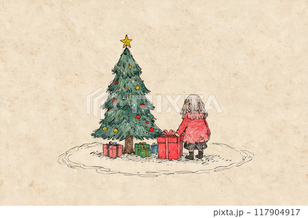 クリスマスプレゼントを見る女の子　AI生成画像 117904917