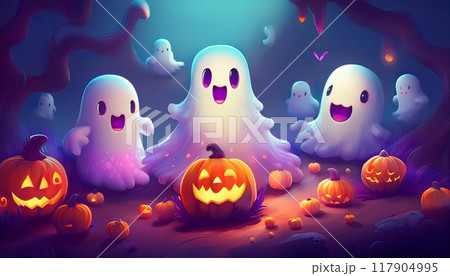 ハロウィンのかぼちゃとおばけ 117904995
