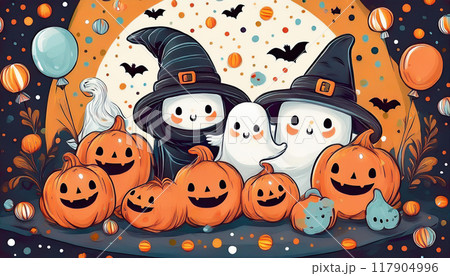ハロウィンのかぼちゃとおばけ 117904996