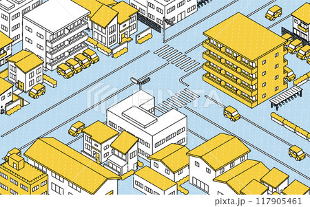雨の降る街並み、アイソメトリックイラスト 雨の降る街並み、アイソメトリックイラスト 117905461