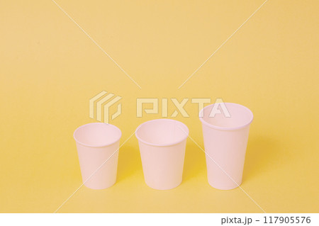 photo of three disposable cups. photo of three disposable cups. 117905576