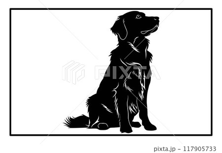 Golden Retriever dog Silhouette, Graceful Canine Profile in Illustration, Golden Retriever black silhouette stock. 117905733