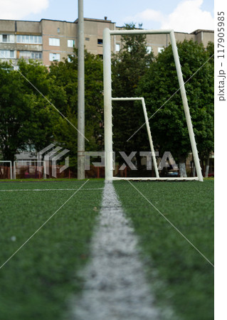 Football gates at the school stadium. Football field Football gates at the school stadium. Football field 117905985