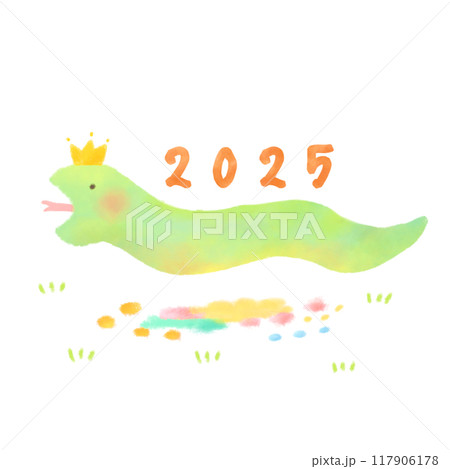 かわいい緑色のヘビ ヘビ年 2025 117906178