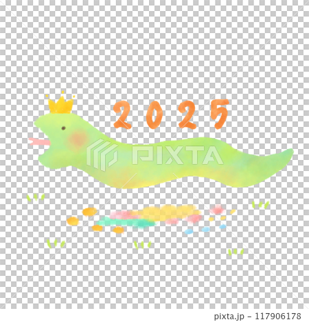 かわいい緑色のヘビ ヘビ年 2025 117906178